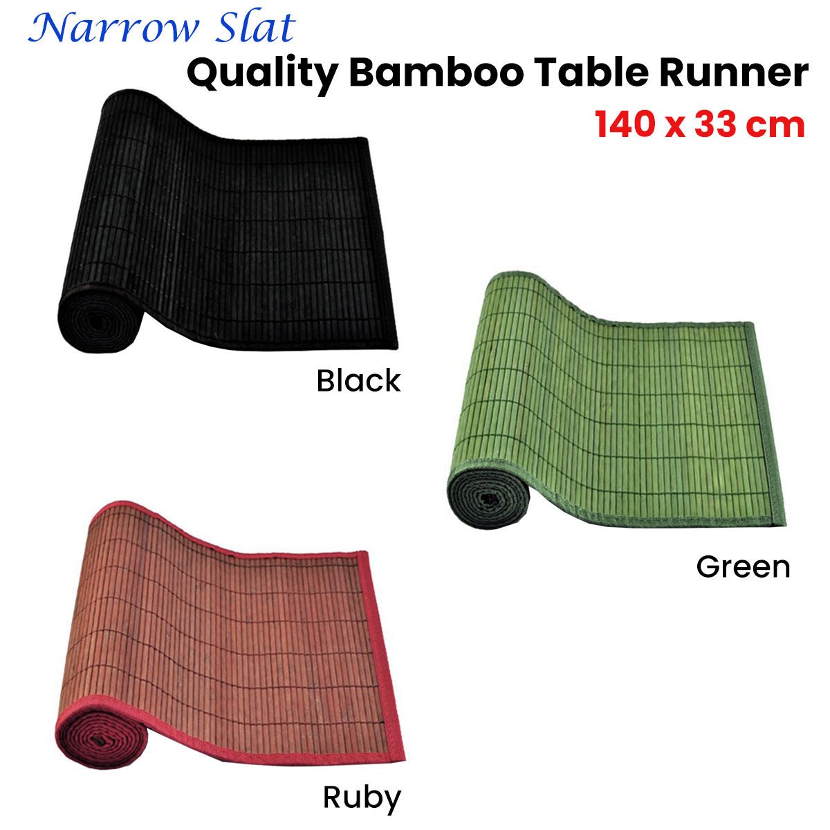 Narrow Slat Bamboo Table Runner 140 x 33cm Green - NuSea