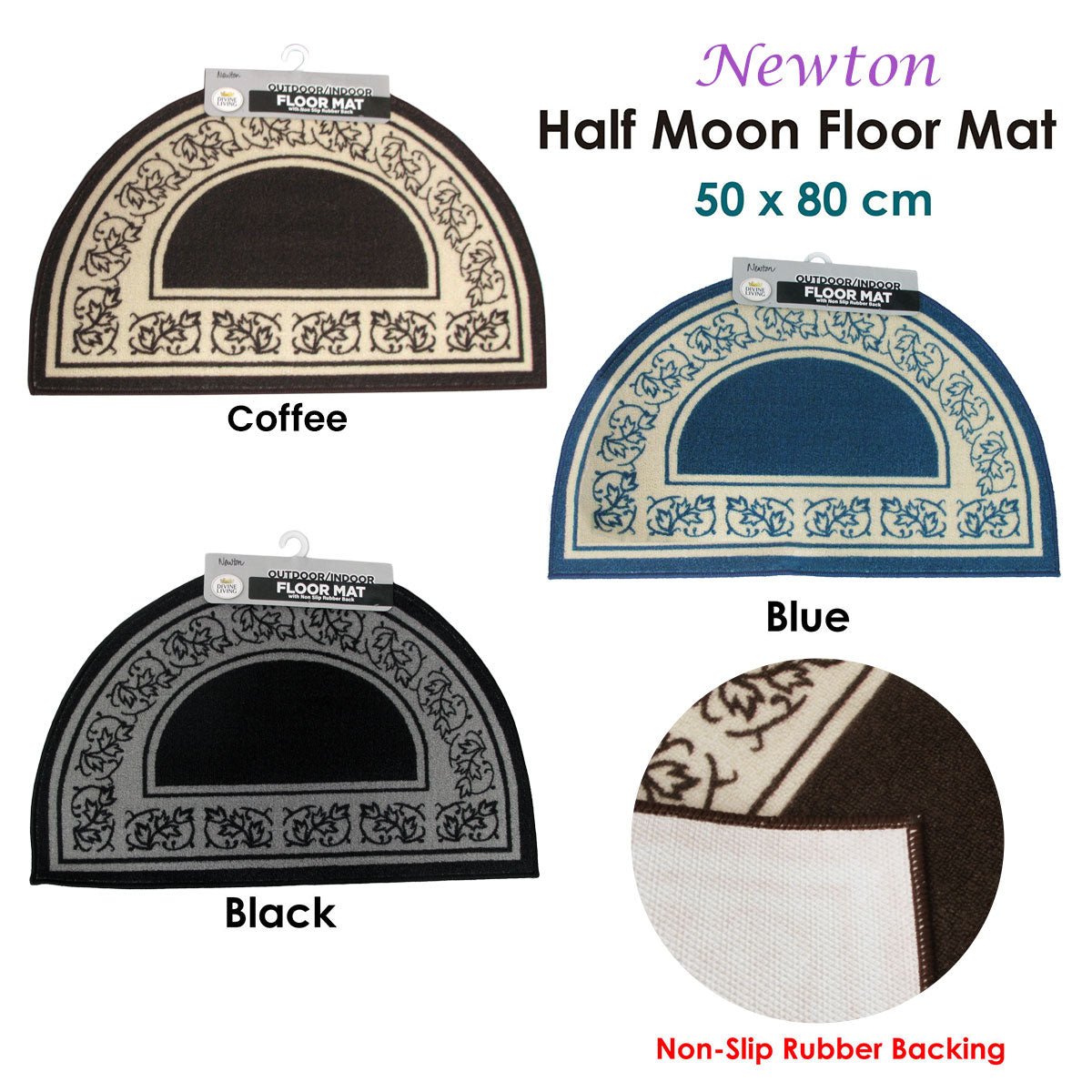 Newton Half Moon Floor Mat 50 x 80cm Blue - NuSea