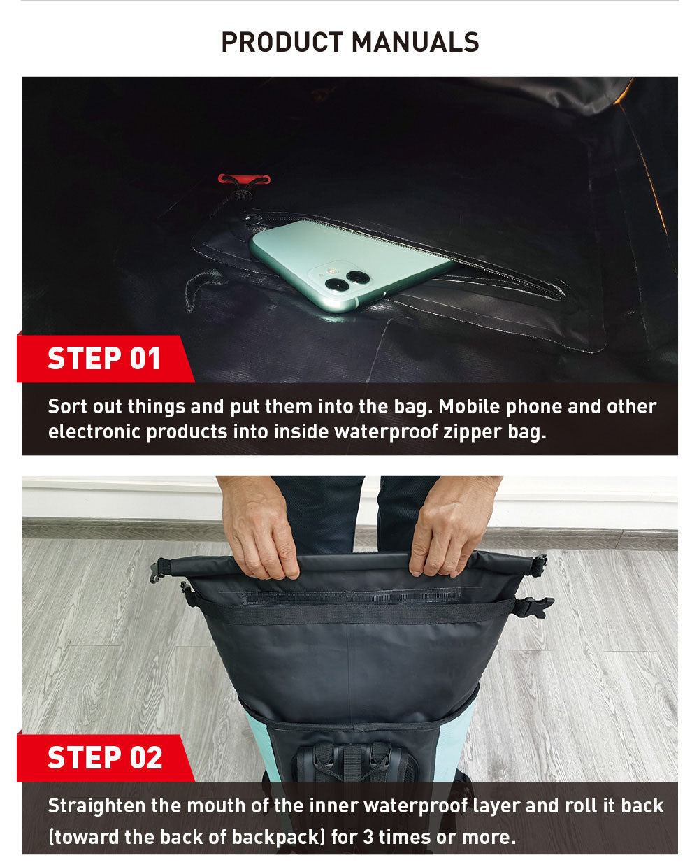NOOYAH IPX8 Waterproof Bike Cycle Outdoor Sports Backpack Double - Layer Waterproof Bag - NuSea