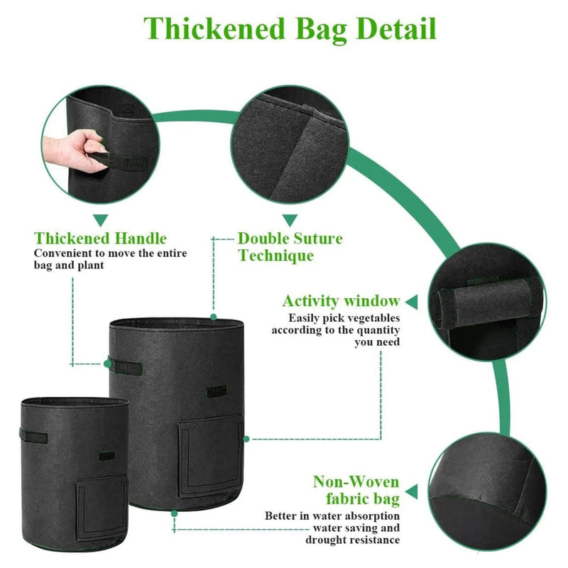 NOVEDEN 5 Packs 7 Gallon Plant Grow Bags with Window Flap (Dark Green) - NuSea