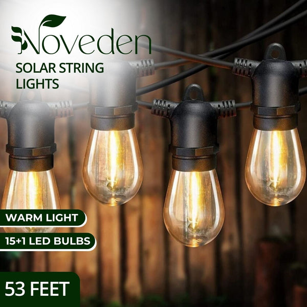 NOVEDEN 53FT 15+1 Bulbs LED Outdoor String Lights Garden Party Decoration - NuSea