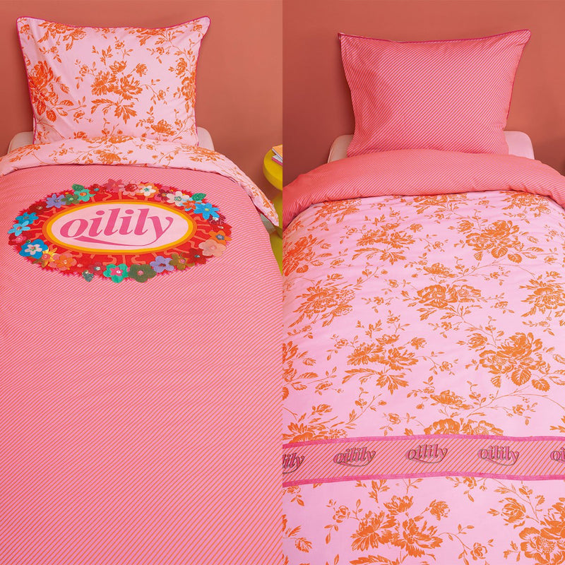 Oilily Prom Flowers Pink Cotton Quilt Cover Set Single - NuSea