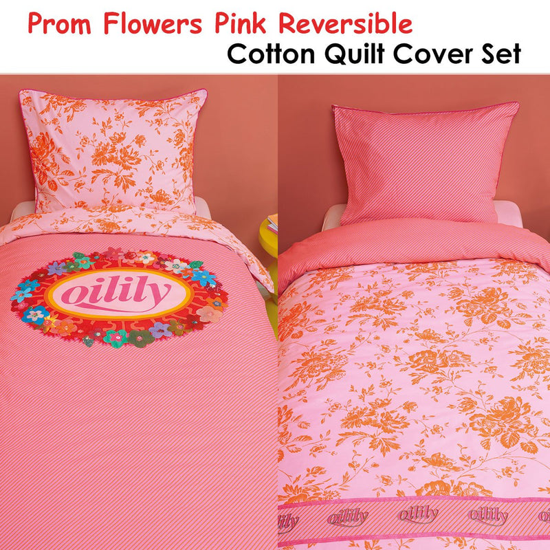 Oilily Prom Flowers Pink Cotton Quilt Cover Set Single - NuSea