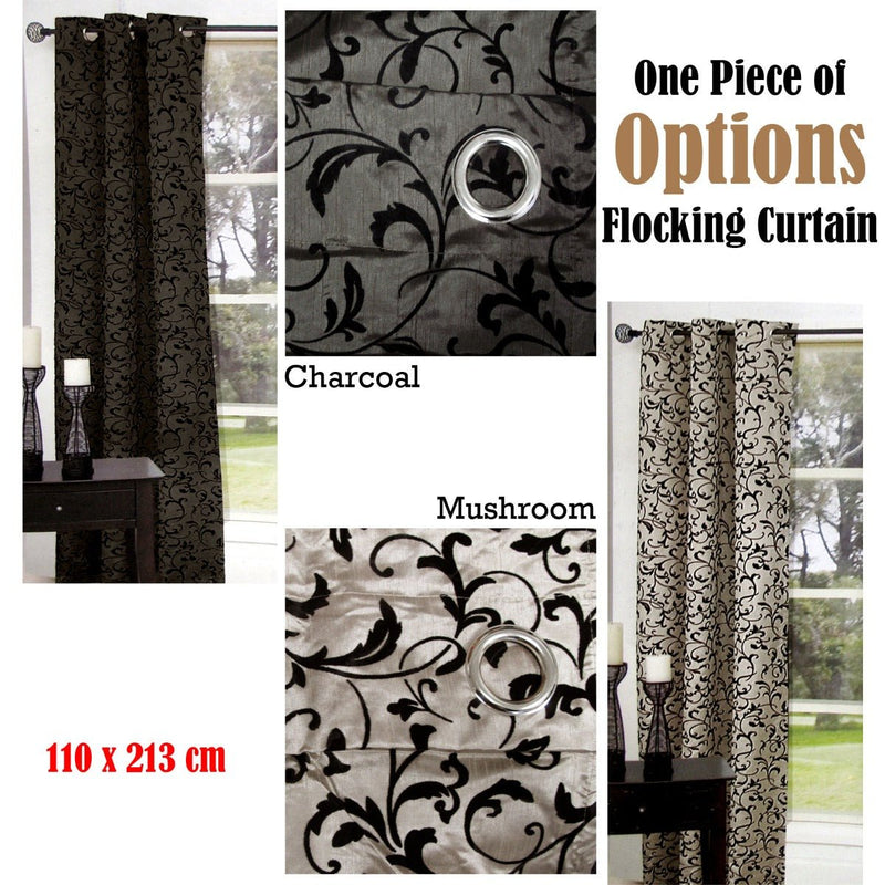 One Piece of Options Flocking Unlined Curtain 110 x 213 cm Charcoal - NuSea