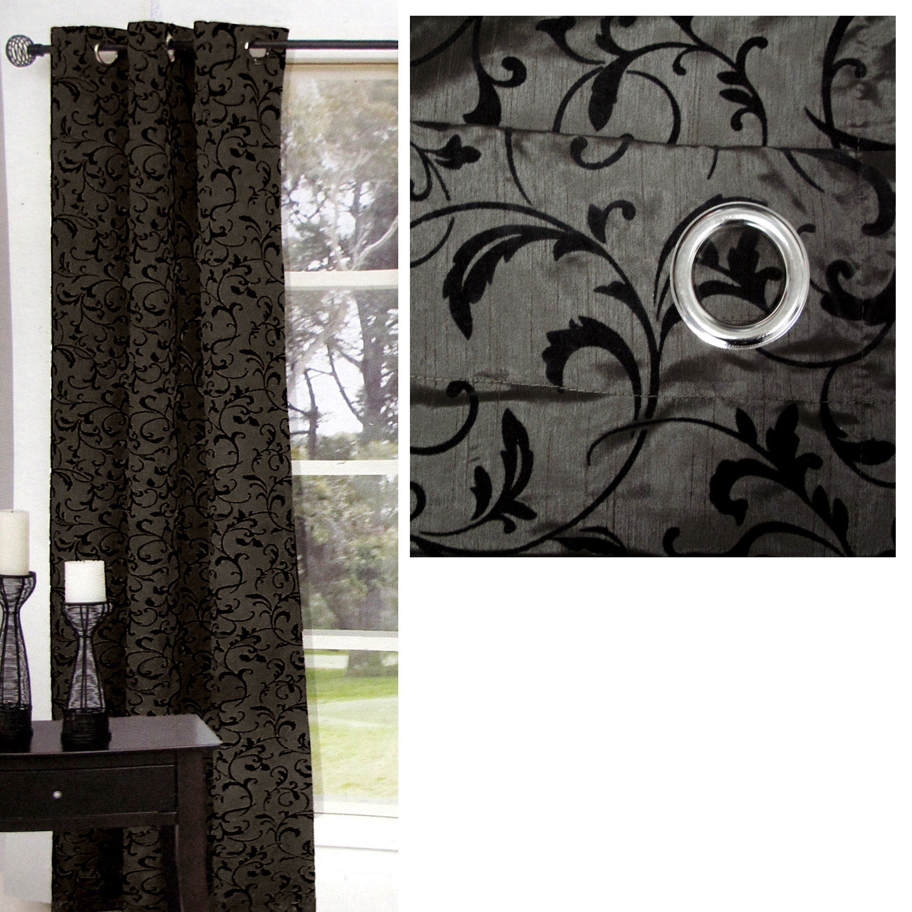One Piece of Options Flocking Unlined Curtain 110 x 213 cm Charcoal - NuSea