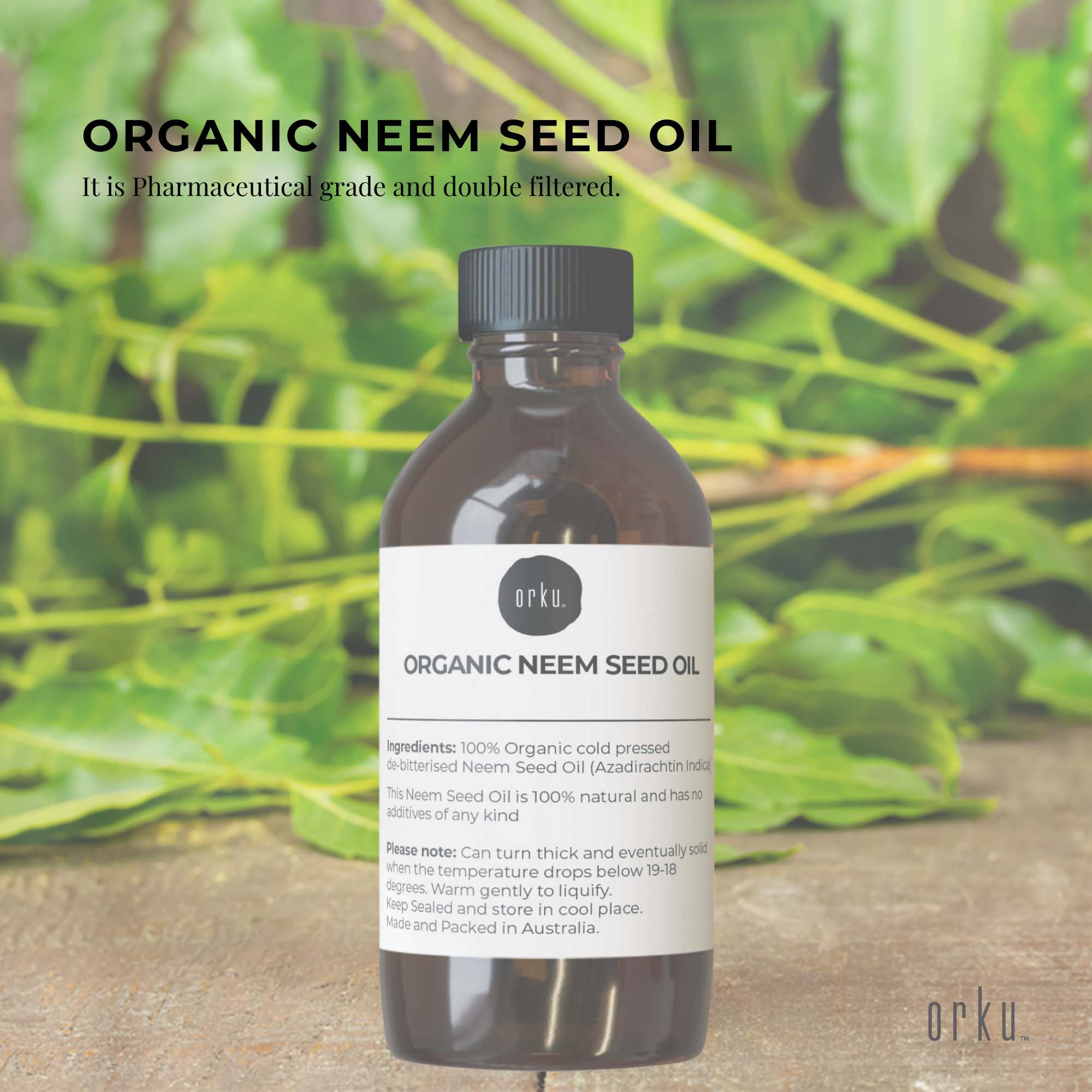 Orku 100ml Organic Neem Seed Oil Debitterised Cold Pressed Azadirachtin Indica - NuSea