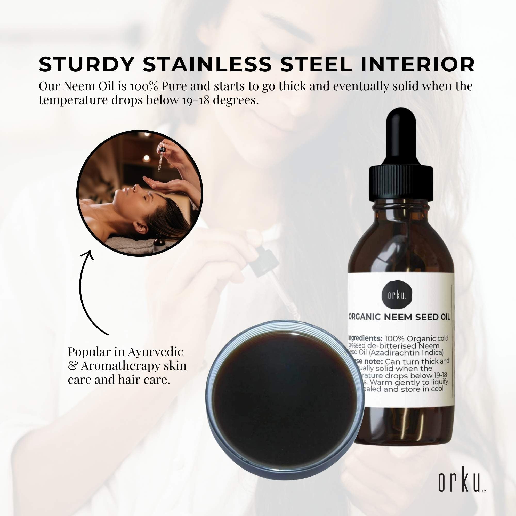 Orku 25ml Organic Neem Seed Oil - Debitterised Cold Pressed Azadirachtin Indica - NuSea