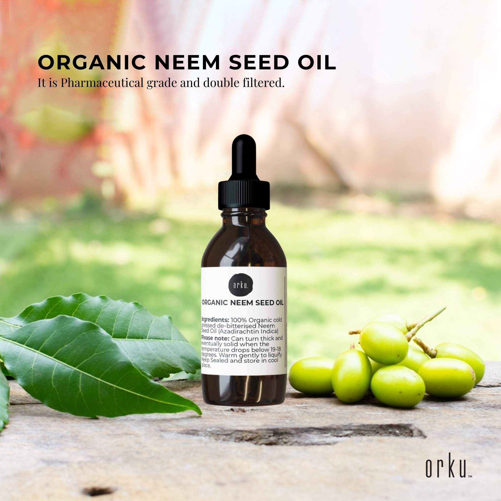 Orku 25ml Organic Neem Seed Oil - Debitterised Cold Pressed Azadirachtin Indica - NuSea
