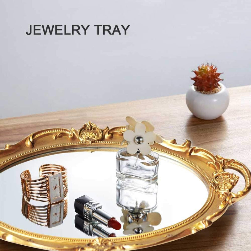 Oval Antique Gold 25 x 38 cm Vintage Carved Hanging Wall Mirror for Bedroom and Living - Room - NuSea