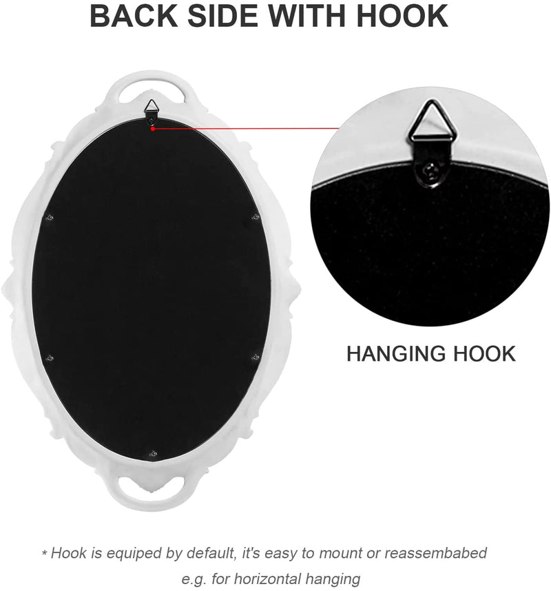 Oval Antique White 25 x 38 cm Vintage Carved Hanging Wall Mirror for Bedroom and Living - Room - NuSea