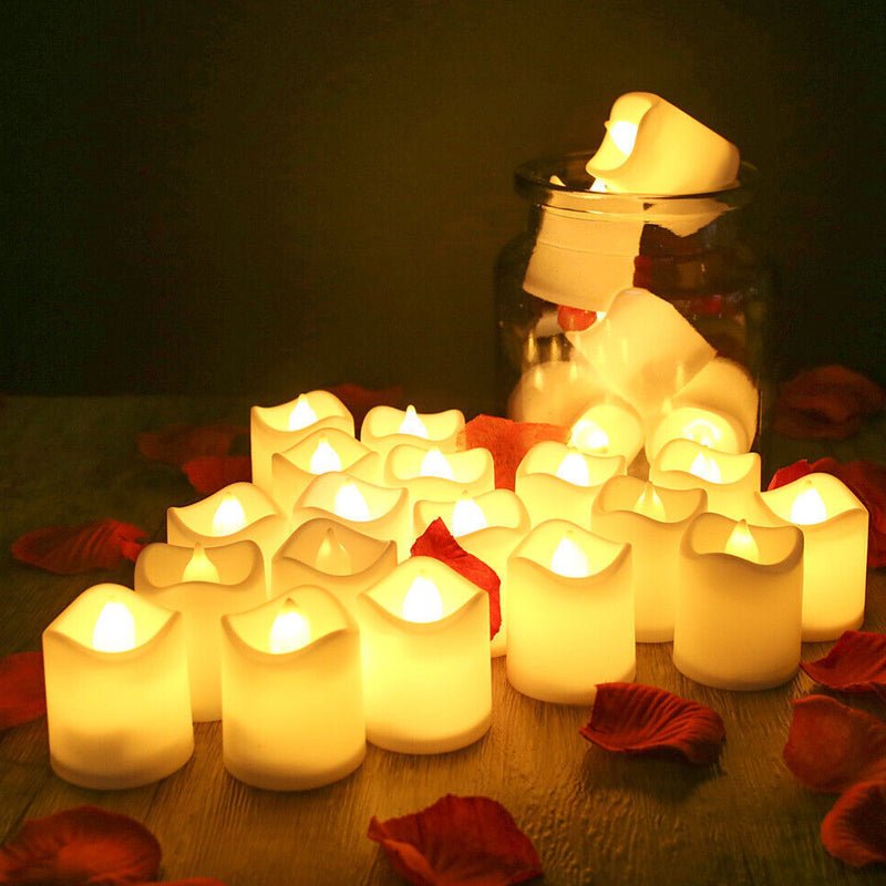 Pack of 12 Flameless Flickering LED Tealight Candles - Battery Operated - NuSea