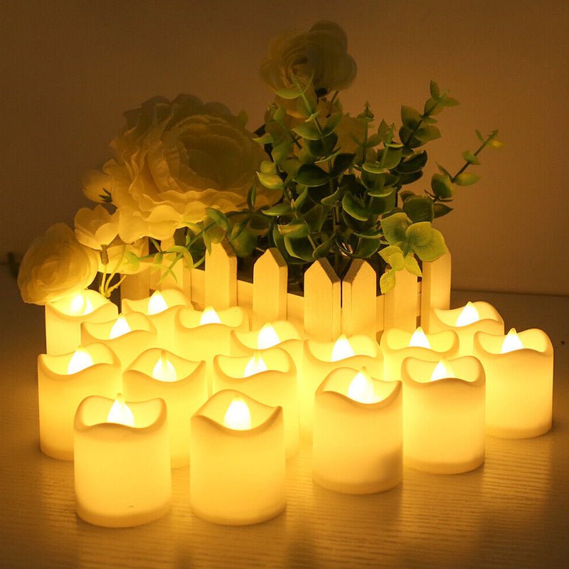 Pack of 12 Flameless Flickering LED Tealight Candles - Battery Operated - NuSea