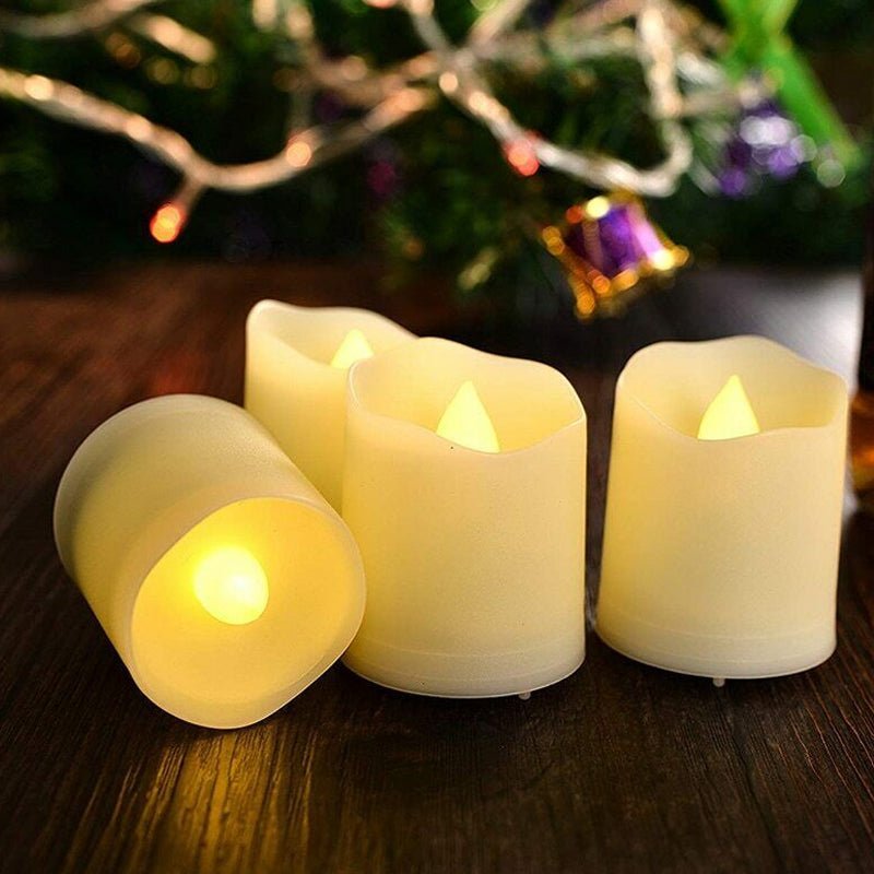 Pack of 12 Flameless Flickering LED Tealight Candles - Battery Operated - NuSea