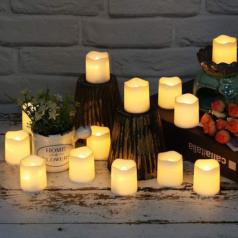 Pack of 12 Flameless Flickering LED Tealight Candles - Battery Operated - NuSea