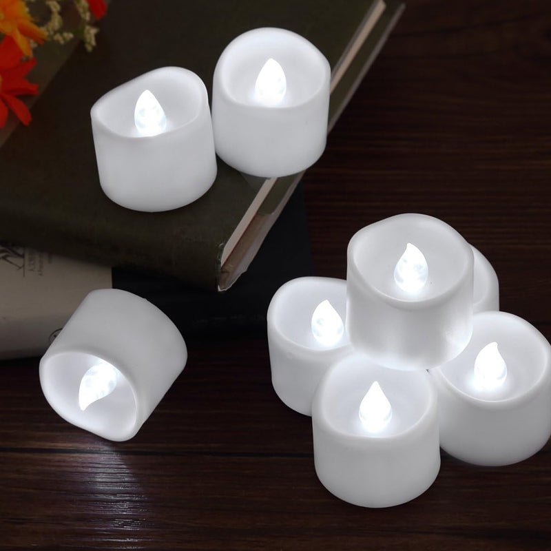 Pack of 12 Flameless Flickering LED Tealight Candles - Battery Operated - NuSea