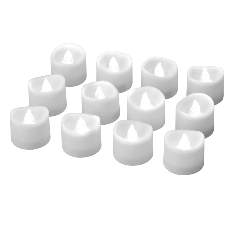 Pack of 12 Flameless Flickering LED Tealight Candles - Battery Operated - NuSea