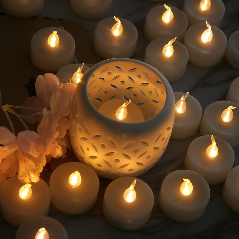 Pack of 12 Flameless Flickering LED Tealight Candles - Battery Operated - NuSea