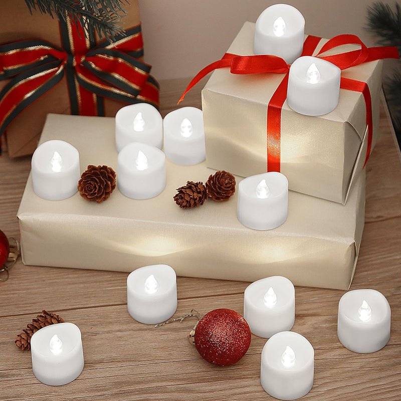 Pack of 12 Flameless Flickering LED Tealight Candles - Battery Operated - NuSea