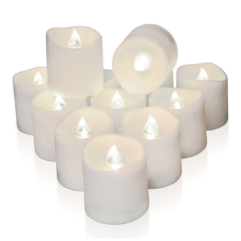 Pack of 12 Flameless Flickering LED Tealight Candles - Battery Operated - NuSea