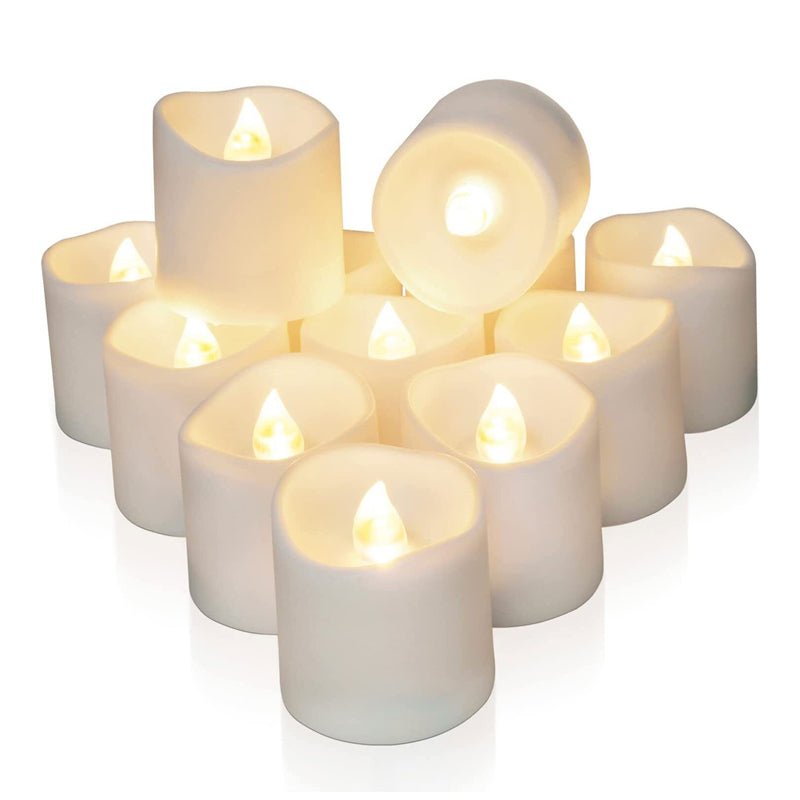 Pack of 12 Flameless Flickering LED Tealight Candles - Battery Operated - NuSea