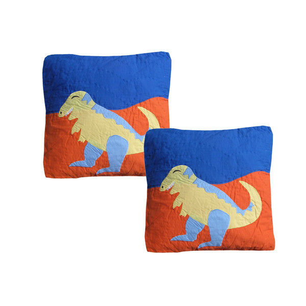 Pack of 2 Dinosaur Embroidered Quilted Cushion Covers 43 x 43 cm - NuSea
