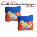 Pack of 2 Dinosaur Embroidered Quilted Cushion Covers 43 x 43 cm - NuSea