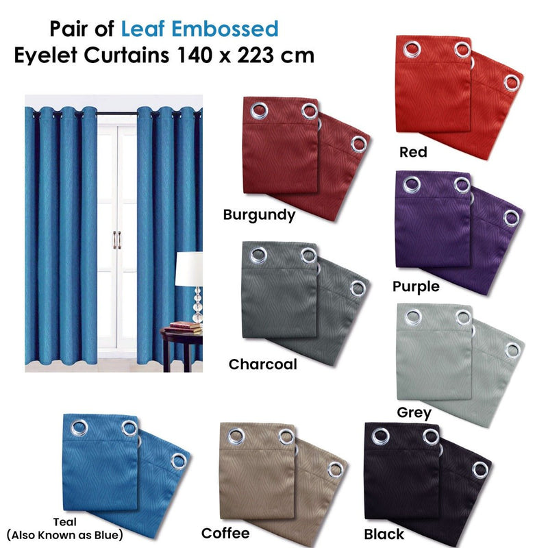 Pair of Blockout Embossed Eyelet Leaf Curtains Grey - NuSea