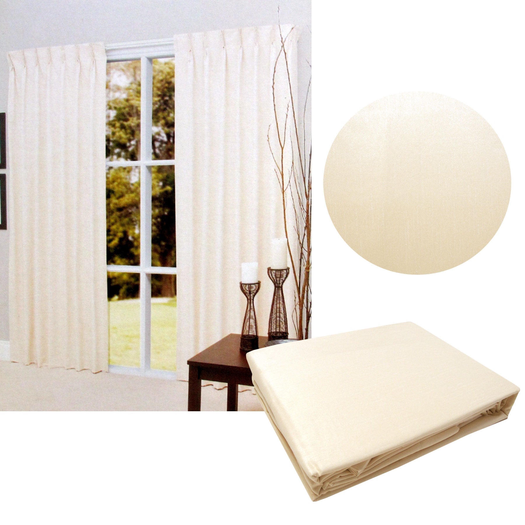Pair of Cream Blockout Pinch Pleat Curtains to Fit Window 90 x 213cm - NuSea