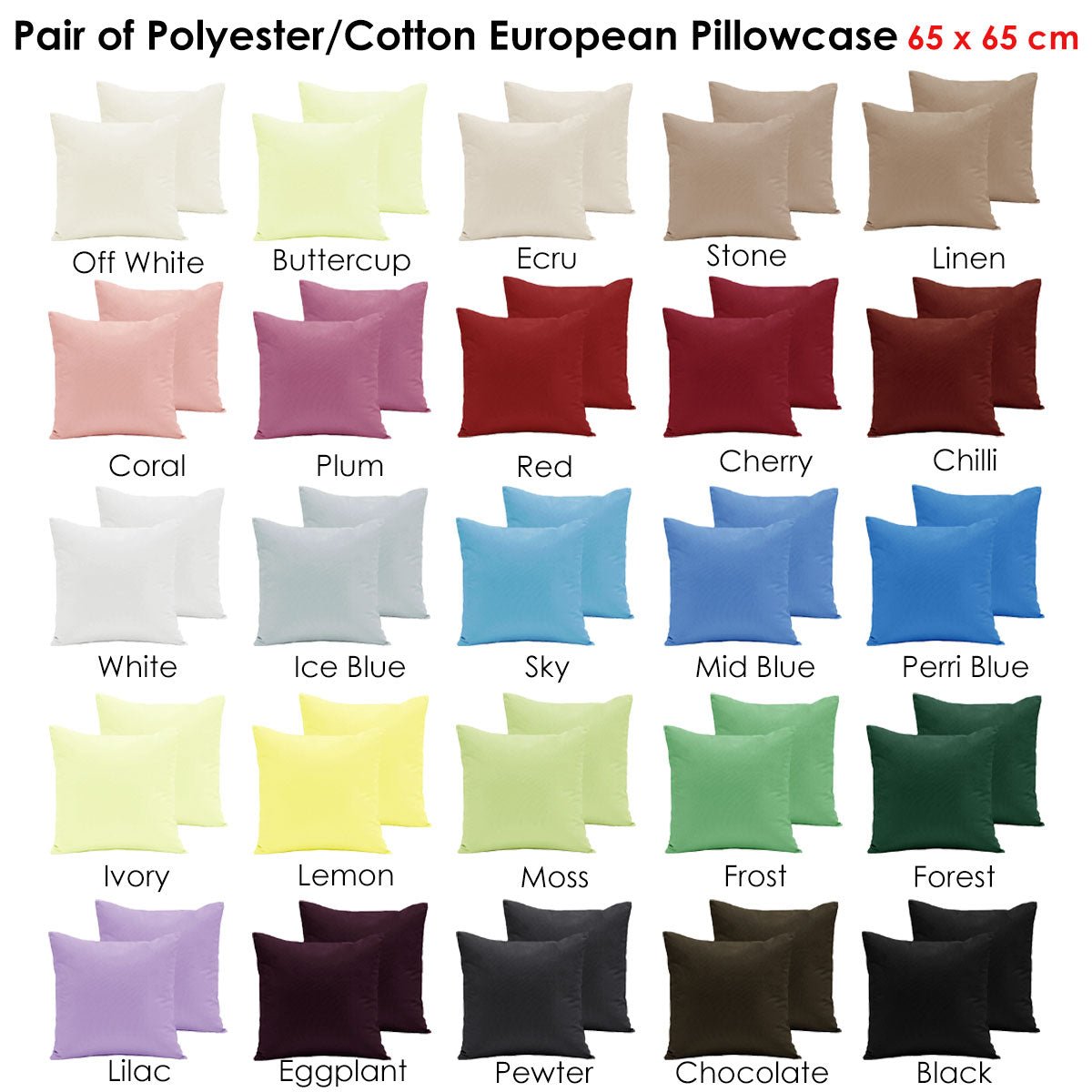 Pair of Polyester Cotton European Pillowcases Black - NuSea