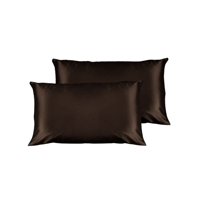 Pair of Satin Standard Pillowcases Chocolate 48 x 73 cm x 15cm (Flap) - NuSea