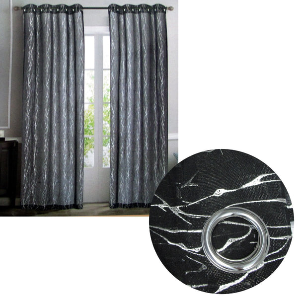 Pair of Sheer Eyelet Curtains Black with Silver Foils 137 x 213 cm - NuSea