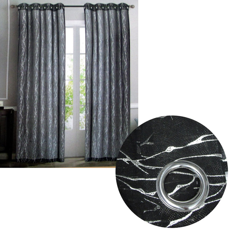 Pair of Sheer Eyelet Curtains Black with Silver Foils 137 x 213 cm - NuSea