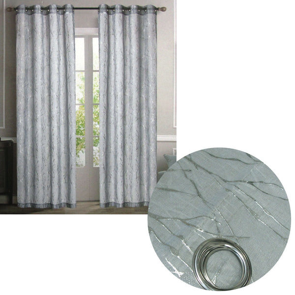 Pair of Sheer Eyelet Curtains Grey with Silver Foils 137 x 213 cm - NuSea