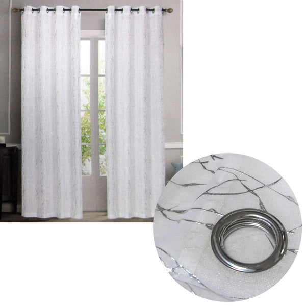 Pair of Sheer Eyelet Curtains White with Silver Foils 137 x 213 cm - NuSea