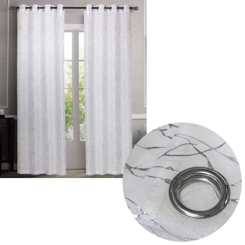 Pair of Sheer Eyelet Curtains White with Silver Foils 137 x 213 cm - NuSea