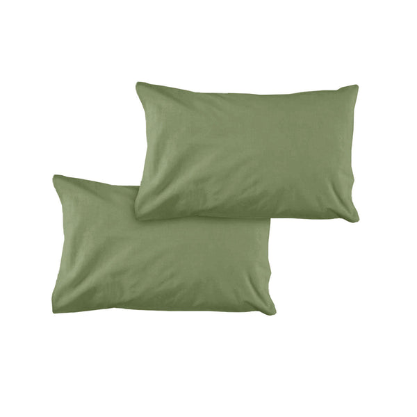 Pair of Solid Colour Microfiber Standard Pillowcases 48x73cmx15cm (Flap) Olive - NuSea