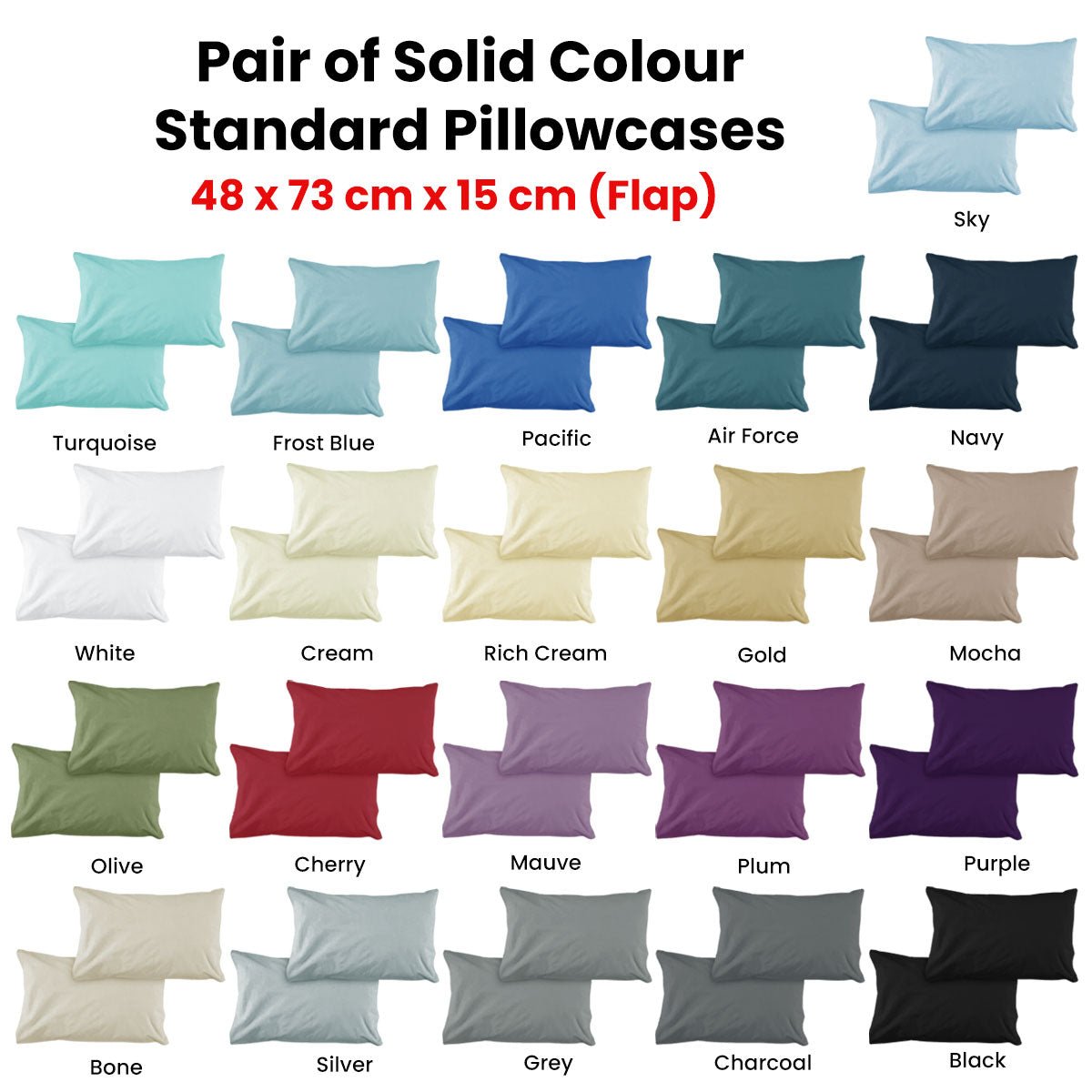 Pair of Solid Colour Microfiber Standard Pillowcases 48x73cmx15cm (Flap) Sky - NuSea