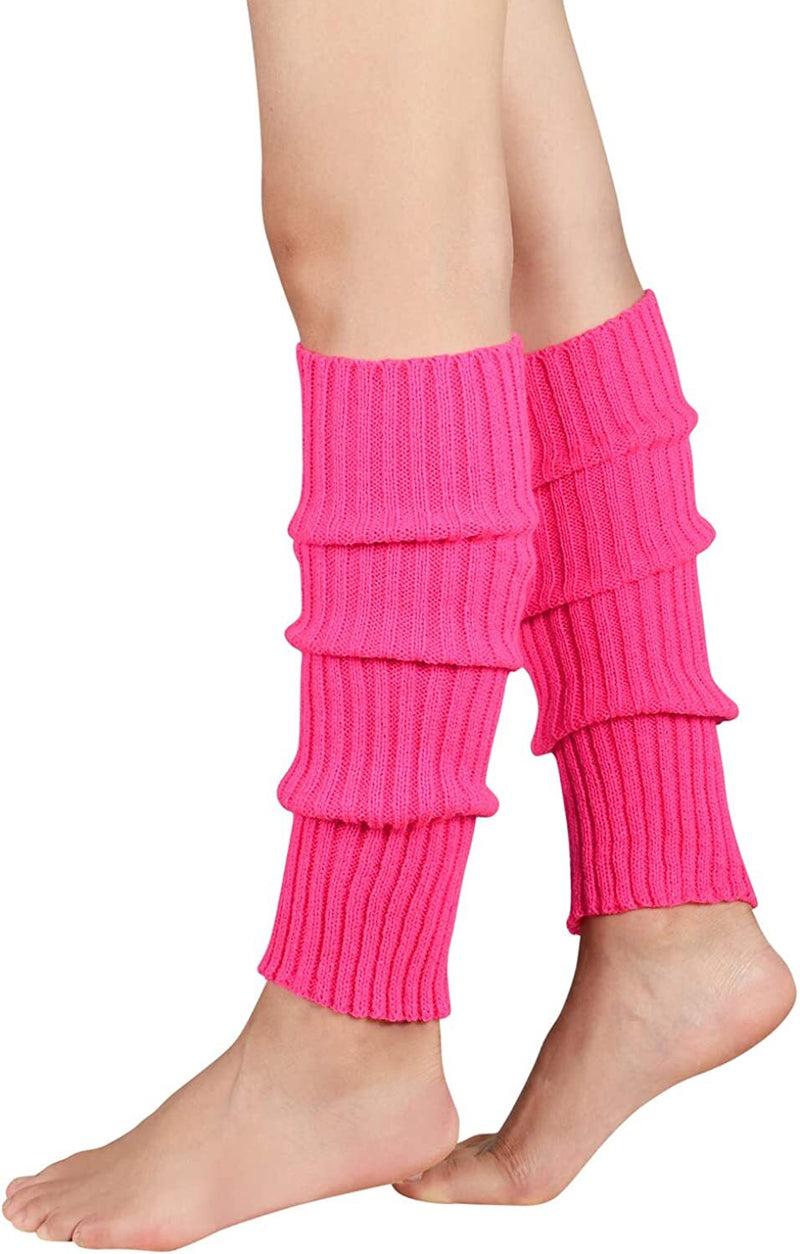 Pair of Womens Leg Warmers Disco Winter Knit Dance Party Crochet Legging Socks Costume - Hot Pink - NuSea