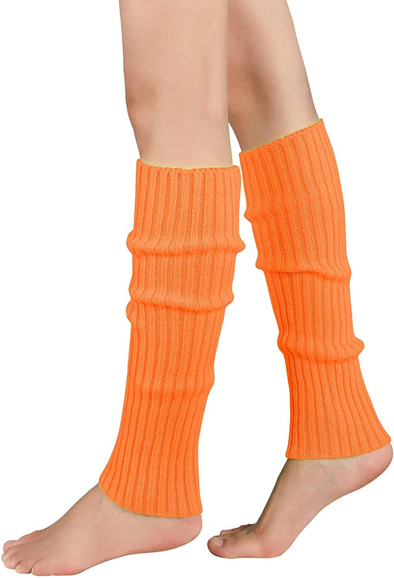 Pair of Womens Leg Warmers Disco Winter Knit Dance Party Crochet Legging Socks Costume - Orange - NuSea