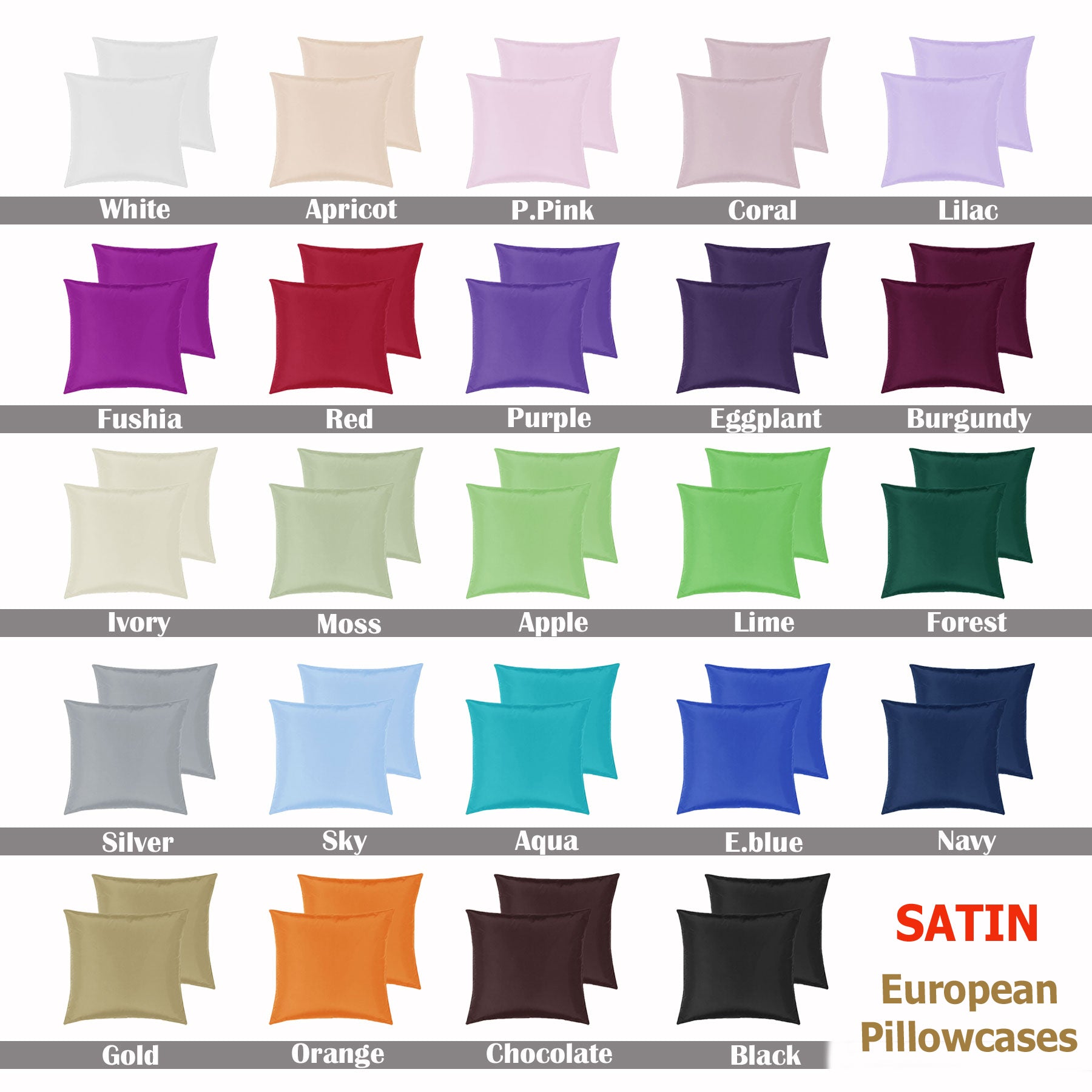 PepperMIll Satin European Pillowcases ( Pair ) SKY - NuSea