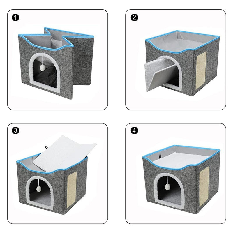 PETSWOL Cat House With Scratch Pad - Cozy Cat Hideout And Lounge For Multi - Cat Households - NuSea