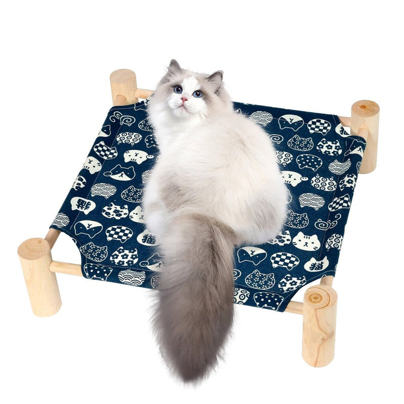 PETSWOL Elevated Cat Hammock Bed - Breathable Linen Fabric, Natural Wooden Frame - NuSea