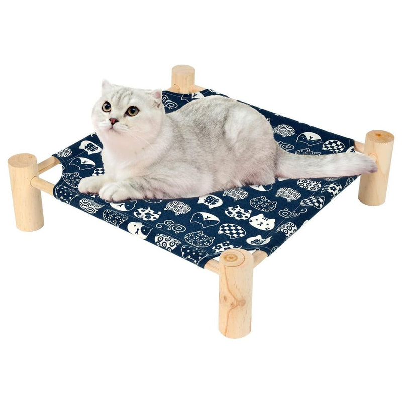 PETSWOL Elevated Cat Hammock Bed - Breathable Linen Fabric, Natural Wooden Frame - NuSea