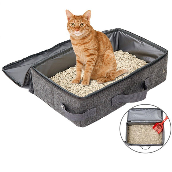 PETSWOL Foldable Cat Litter Box with Shovel - Portable and Convenient - NuSea