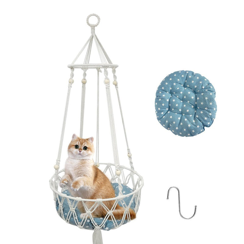 PETSWOL Macrame Cat Hammock - Handwoven Boho Cat Swing For Indoor/Outdoor - NuSea