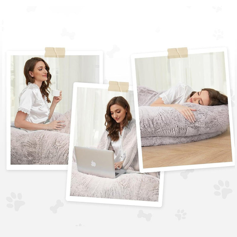 PETSWOL Washable Human Dog Bed - Fits You and Your Pets - 170x100x25cm - Khaki - NuSea