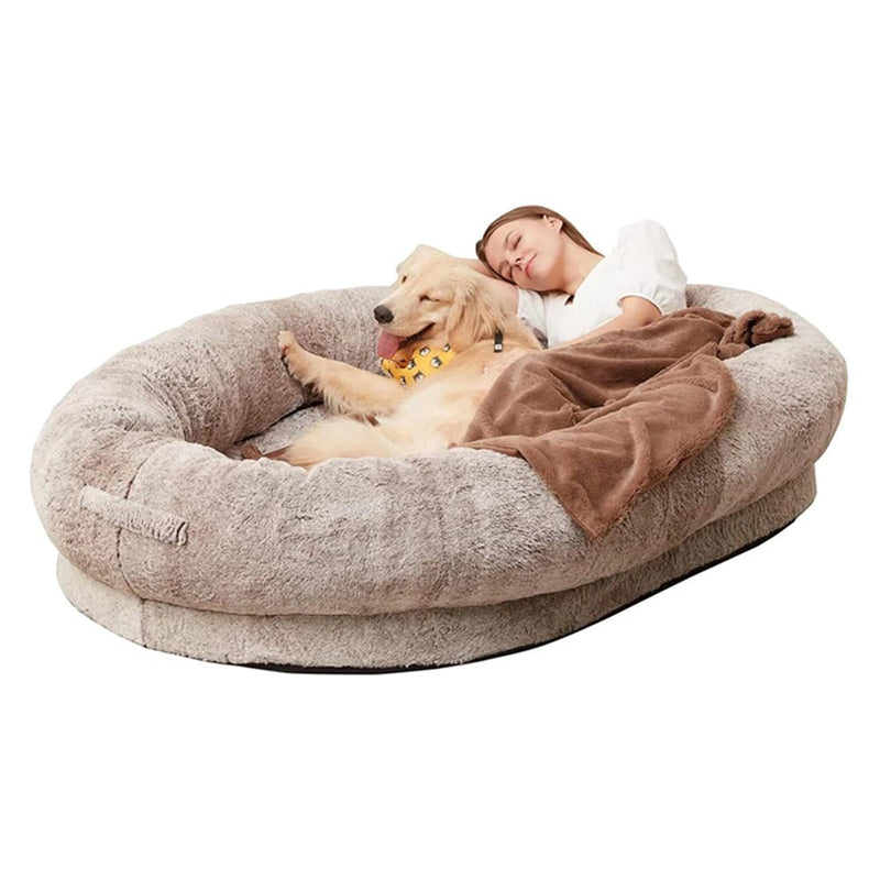 PETSWOL Washable Human Dog Bed - Fits You and Your Pets - 170x100x25cm - Khaki - NuSea