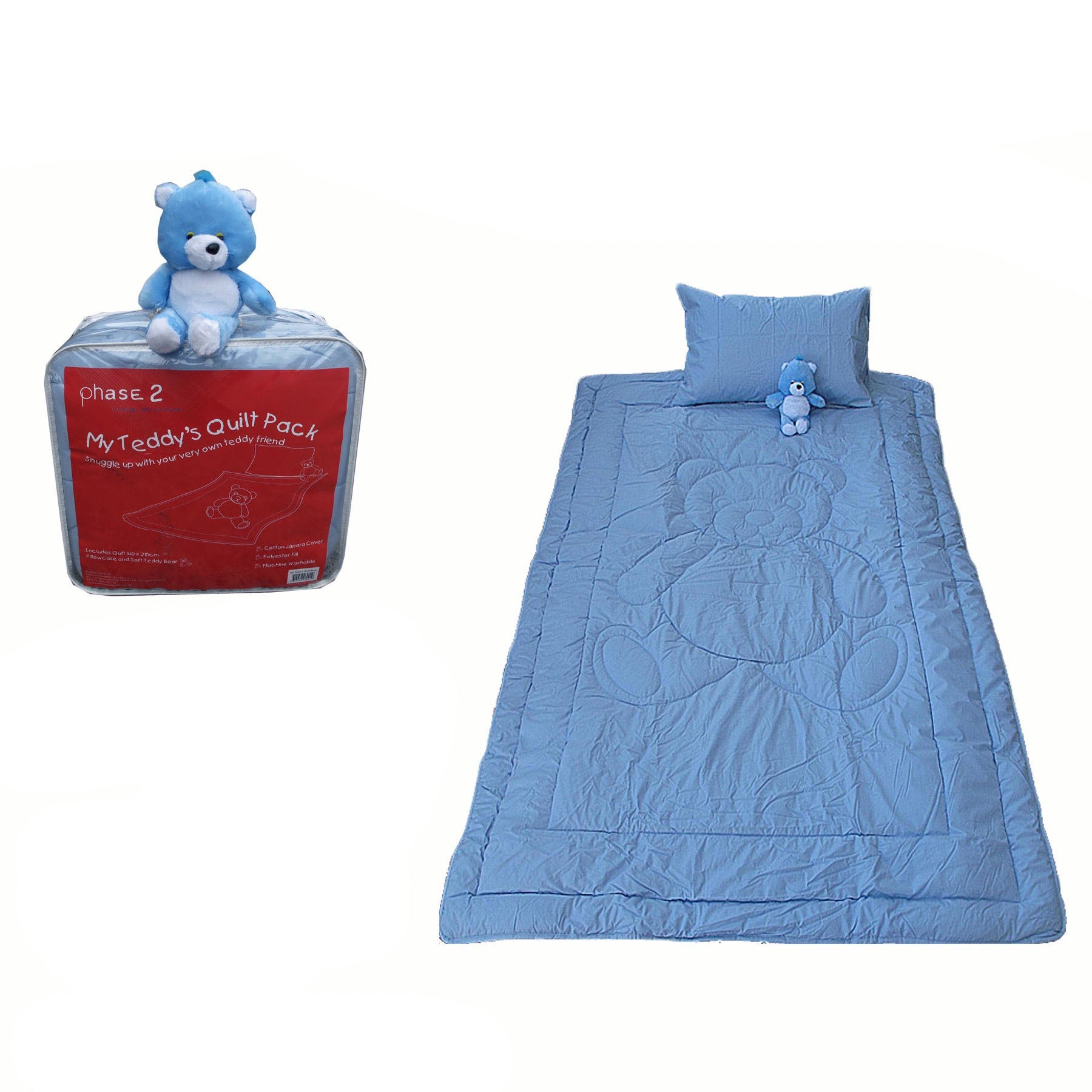 Phase 2 My Teddy's Quilt / Comforter Set with Toy Blue Single - NuSea