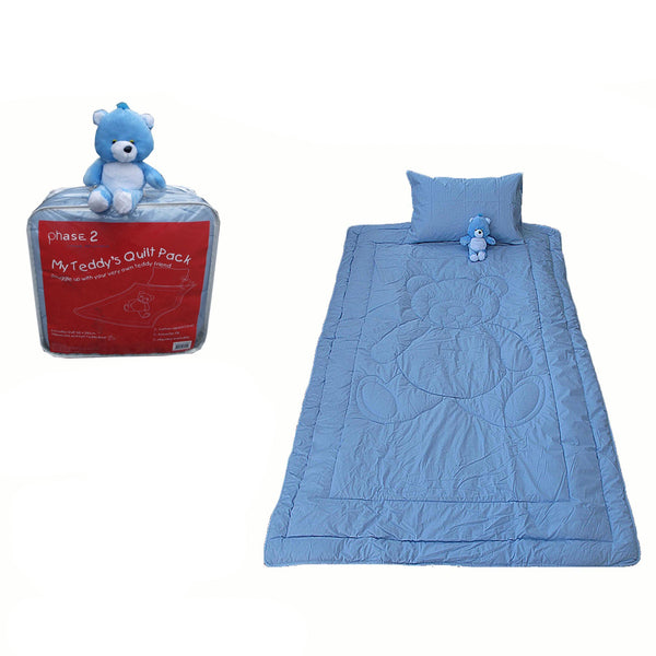 Phase 2 My Teddy's Quilt / Comforter Set with Toy Blue Single - NuSea