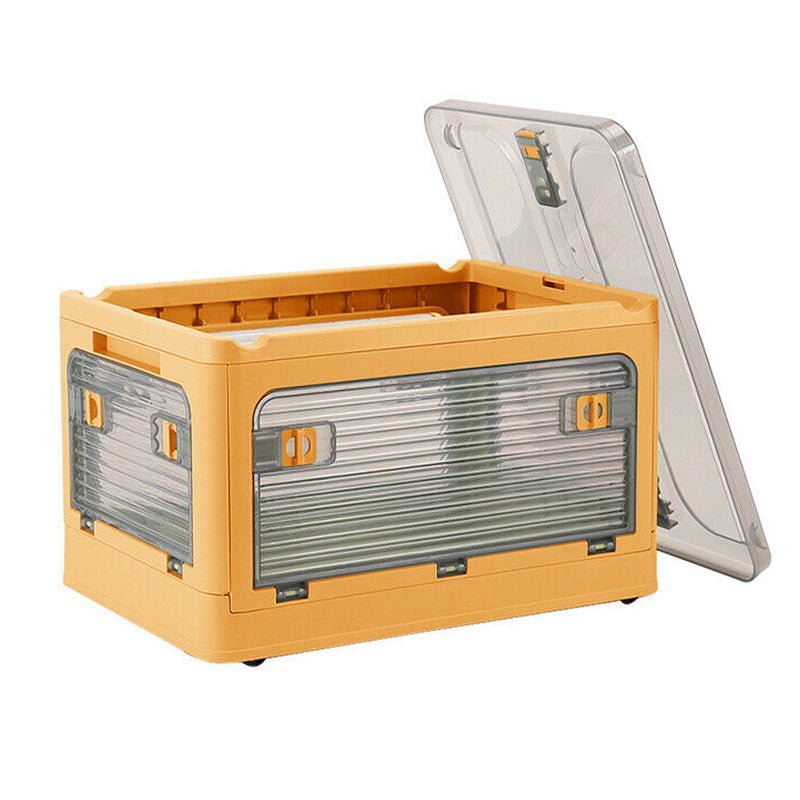 Plastic 4 Doors Stackable Collapsible Storage Bins with Lid & Wheels - NuSea